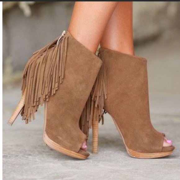 naughty monkey Shoes - Naughty Monkey Suede Fringe Healed Booties